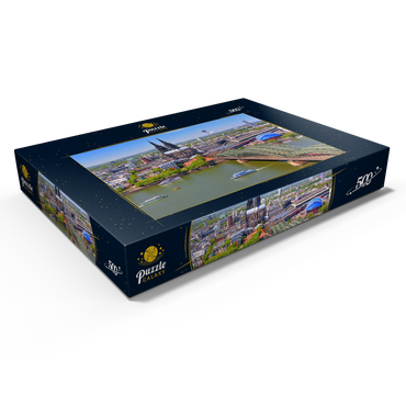 Darstellung des Puzzle Motivs Blick über den Rhein mit Kölner Dom und Hohenzollernbrücke, Köln 500 Puzzle Schachtel Ansicht1