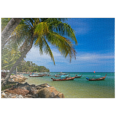 Darstellung des Puzzle Motivs puzzleplate Fischerboote am Strand von Bang Tao, Insel Phuket, Thailand 1000 Puzzle
