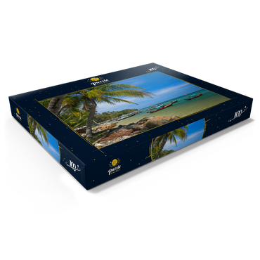 Darstellung des Puzzle Motivs Fischerboote am Strand von Bang Tao, Insel Phuket, Thailand 100 Puzzle Schachtel Ansicht1