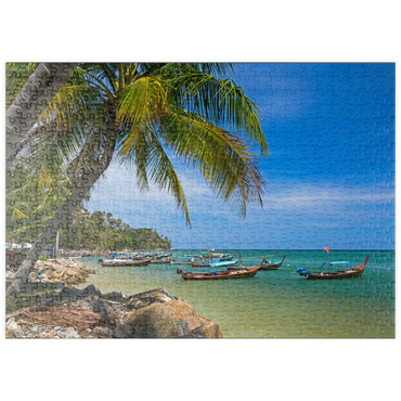 Darstellung des Puzzle Motivs puzzleplate Fischerboote am Strand von Bang Tao, Insel Phuket, Thailand 500 Puzzle