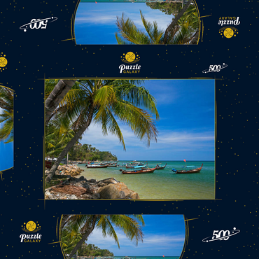 Darstellung des Puzzle Motivs Fischerboote am Strand von Bang Tao, Insel Phuket, Thailand 500 Puzzle Schachtel 3D Modell