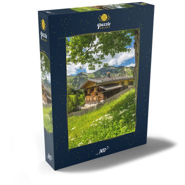 Darstellung des Puzzle Motivs Bergbauernhof in Gerstruben bei Oberstdorf 500 Puzzle Schachtel Ansicht2