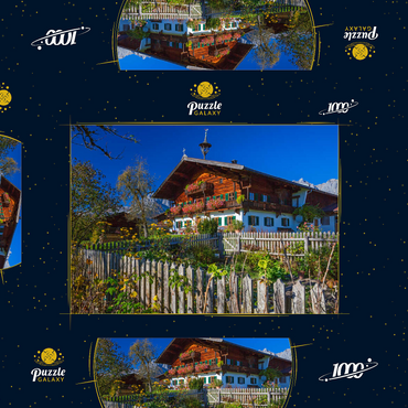 Darstellung des Puzzle Motivs Bauernhaus gegen Kaisergebirge (2344m), Reith bei Kitzbühel, Österreich 1000 Puzzle Schachtel 3D Modell