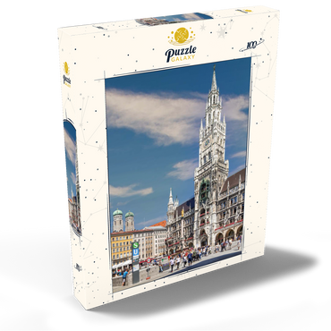 Darstellung des Puzzle Motivs Marienplatz mit den Türmen der Frauenkirche und Rathaus, München 100 Puzzle Schachtel Ansicht2