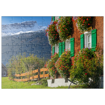 Darstellung des Puzzle Motivs puzzleplate Bauernhaus bei Riezlern und Hoher Ifen (2230m), Kleines Walsertal 100 Puzzle