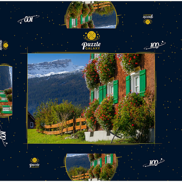 Darstellung des Puzzle Motivs Bauernhaus bei Riezlern und Hoher Ifen (2230m), Kleines Walsertal 100 Puzzle Schachtel 3D Modell