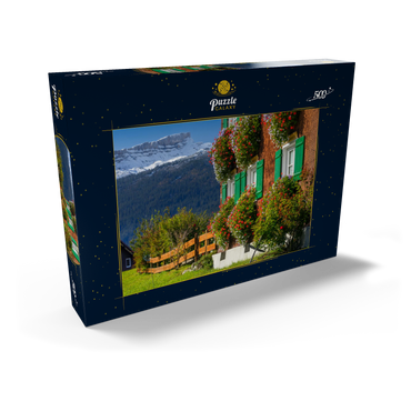 Darstellung des Puzzle Motivs Bauernhaus bei Riezlern und Hoher Ifen (2230m), Kleines Walsertal 500 Puzzle Schachtel Ansicht2