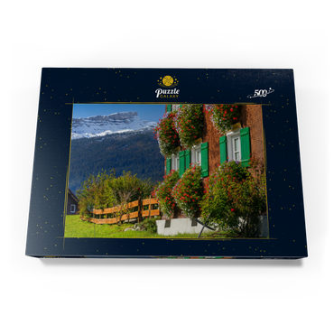 Darstellung des Puzzle Motivs Bauernhaus bei Riezlern und Hoher Ifen (2230m), Kleines Walsertal 500 Puzzle Schachtel Ansicht3