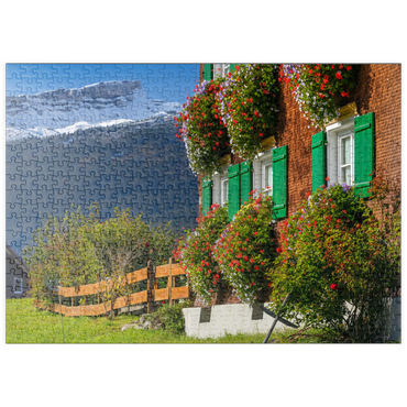 Darstellung des Puzzle Motivs puzzleplate Bauernhaus bei Riezlern und Hoher Ifen (2230m), Kleines Walsertal 500 Puzzle