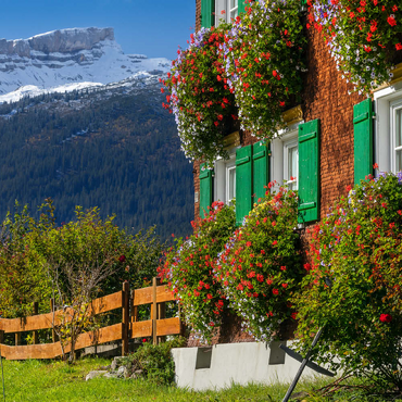 Darstellung des Puzzle Motivs Bauernhaus bei Riezlern und Hoher Ifen (2230m), Kleines Walsertal 500 Puzzle 3D Modell