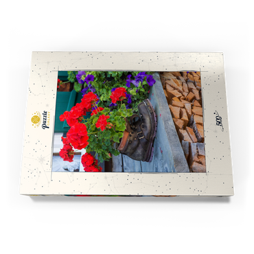Darstellung des Puzzle Motivs Alter Wanderstiefel mit Geranien in Oberstdorf 500 Puzzle Schachtel Ansicht3