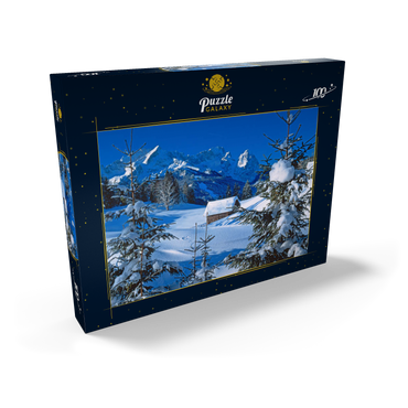 Darstellung des Puzzle Motivs Am Gschwandtnerbauer gegen Zugspitzgruppe (2962m) bei Garmisch-Partenkirchen 100 Puzzle Schachtel Ansicht2