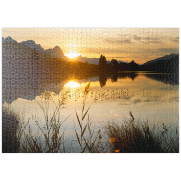 Darstellung des Puzzle Motivs puzzleplate Geroldsee gegen Zugspitzgruppe bei Mittenwald 1000 Puzzle