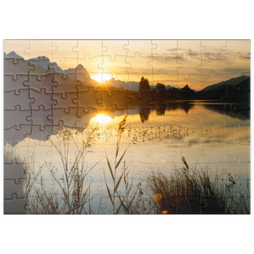Darstellung des Puzzle Motivs puzzleplate Geroldsee gegen Zugspitzgruppe bei Mittenwald 100 Puzzle