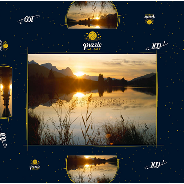 Darstellung des Puzzle Motivs Geroldsee gegen Zugspitzgruppe bei Mittenwald 100 Puzzle Schachtel 3D Modell