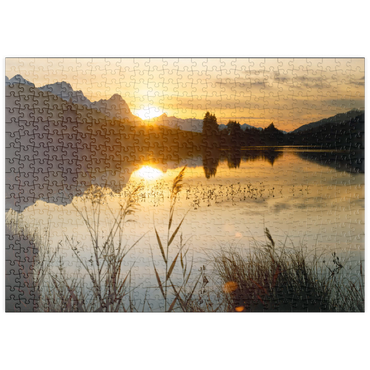 Darstellung des Puzzle Motivs puzzleplate Geroldsee gegen Zugspitzgruppe bei Mittenwald 500 Puzzle