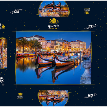 Darstellung des Puzzle Motivs Boote der moliceiros, der ehemaligen Tangfischer auf dem Kanal in der Universitätsstadt Aveiro 100 Puzzle Schachtel 3D Modell