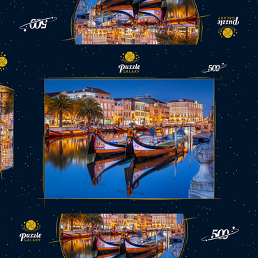 Darstellung des Puzzle Motivs Boote der moliceiros, der ehemaligen Tangfischer auf dem Kanal in der Universitätsstadt Aveiro 500 Puzzle Schachtel 3D Modell