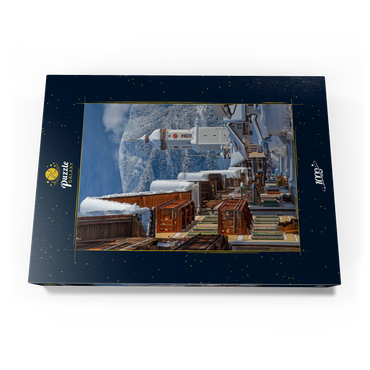 Darstellung des Puzzle Motivs Sonnenstraße mit Kirche St. Martin im Ortsteil Garmisch gegen Wank (1780m), Garmisch-Partenkirchen 1000 Puzzle Schachtel Ansicht3