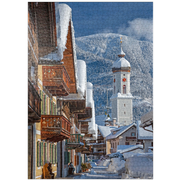 Darstellung des Puzzle Motivs puzzleplate Sonnenstraße mit Kirche St. Martin im Ortsteil Garmisch gegen Wank (1780m), Garmisch-Partenkirchen 1000 Puzzle