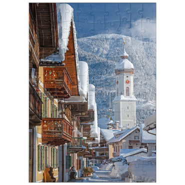 Darstellung des Puzzle Motivs puzzleplate Sonnenstraße mit Kirche St. Martin im Ortsteil Garmisch gegen Wank (1780m), Garmisch-Partenkirchen 100 Puzzle