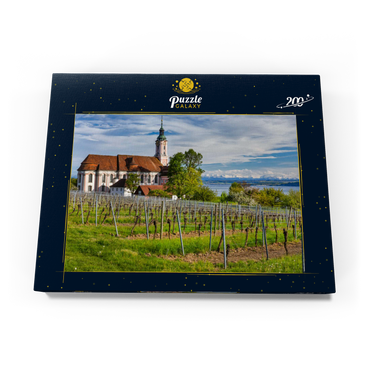 Darstellung des Puzzle Motivs Wallfahrtskirche Birnau bei Unteruhldingen am Bodensee im Frühling 200 Puzzle Schachtel Ansicht3