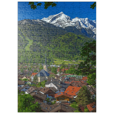 Darstellung des Puzzle Motivs puzzleplate Partenkirchner Pfarrkirche Maria Himmelfahrt gegen Alpspitze (2628m), Garmisch-Partenkirchen 200 Puzzle