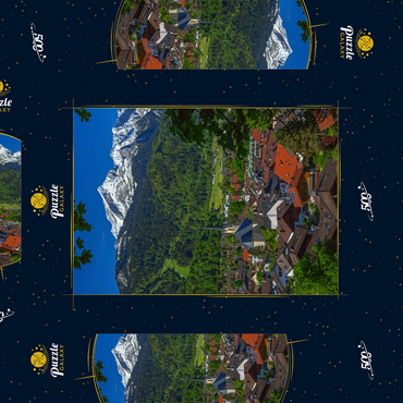 Darstellung des Puzzle Motivs Partenkirchner Pfarrkirche Maria Himmelfahrt gegen Alpspitze (2628m), Garmisch-Partenkirchen 500 Puzzle Schachtel 3D Modell