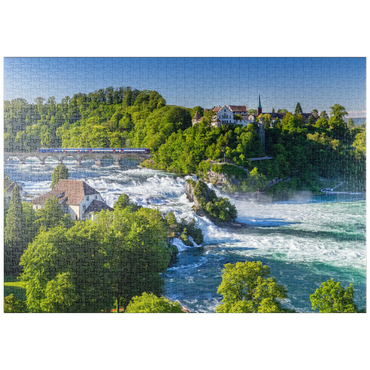 Darstellung des Puzzle Motivs puzzleplate Blick über den Rheinfall zum Schloss Laufen 1000 Puzzle