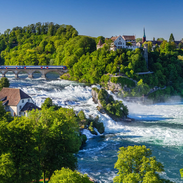 Darstellung des Puzzle Motivs Blick über den Rheinfall zum Schloss Laufen 1000 Puzzle 3D Modell