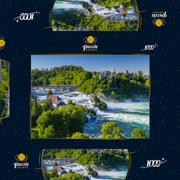 Darstellung des Puzzle Motivs Blick über den Rheinfall zum Schloss Laufen 1000 Puzzle Schachtel 3D Modell