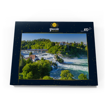 Darstellung des Puzzle Motivs Blick über den Rheinfall zum Schloss Laufen 100 Puzzle Schachtel Ansicht3