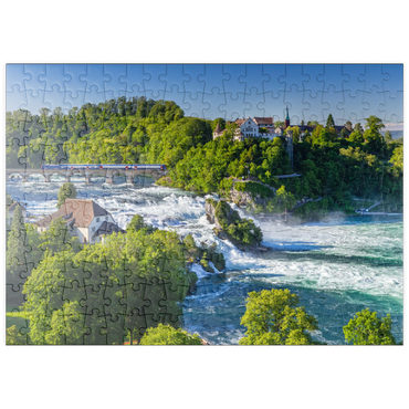 Darstellung des Puzzle Motivs puzzleplate Blick über den Rheinfall zum Schloss Laufen 200 Puzzle