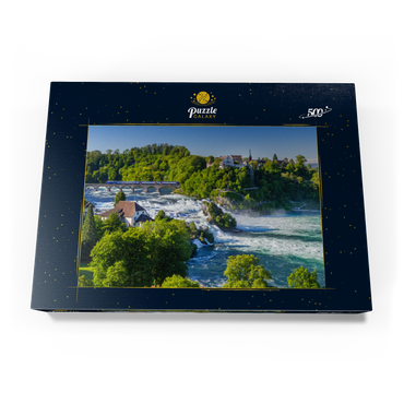 Darstellung des Puzzle Motivs Blick über den Rheinfall zum Schloss Laufen 500 Puzzle Schachtel Ansicht3