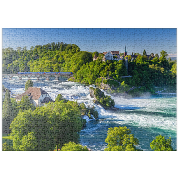 Darstellung des Puzzle Motivs puzzleplate Blick über den Rheinfall zum Schloss Laufen 500 Puzzle