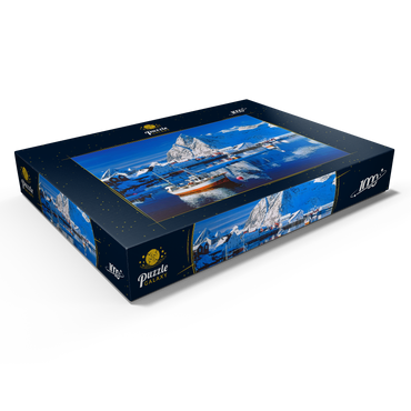 Darstellung des Puzzle Motivs Sakrisoy Hafen bei Reine mit Olstinden (674m) 1000 Puzzle Schachtel Ansicht1