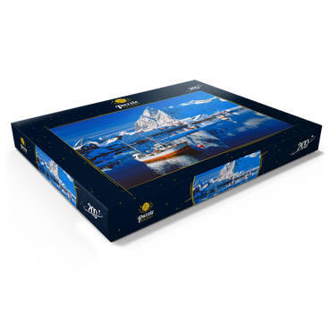 Darstellung des Puzzle Motivs Sakrisoy Hafen bei Reine mit Olstinden (674m) 200 Puzzle Schachtel Ansicht1
