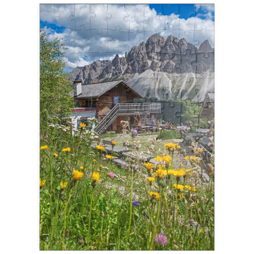 Darstellung des Puzzle Motivs puzzleplate Schatzerhütte (2004m) gegen Aferer Geisler, Plose, Brixen, Dolomiten, Trentino-Südtirol, Italien 100 Puzzle