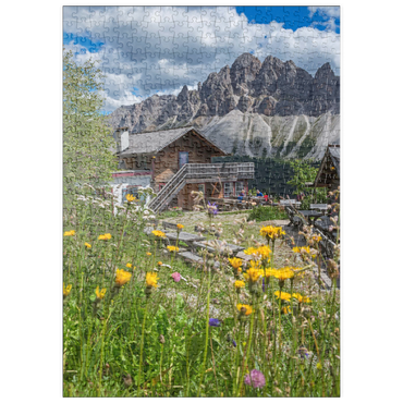 Darstellung des Puzzle Motivs puzzleplate Schatzerhütte (2004m) gegen Aferer Geisler, Plose, Brixen, Dolomiten, Trentino-Südtirol, Italien 500 Puzzle