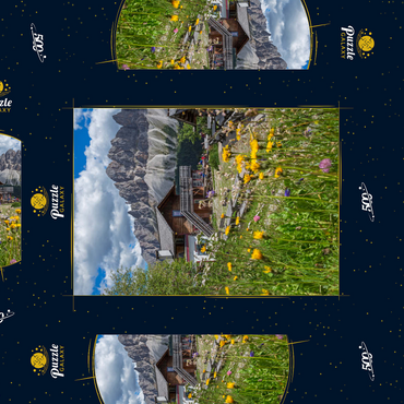 Darstellung des Puzzle Motivs Schatzerhütte (2004m) gegen Aferer Geisler, Plose, Brixen, Dolomiten, Trentino-Südtirol, Italien 500 Puzzle Schachtel 3D Modell