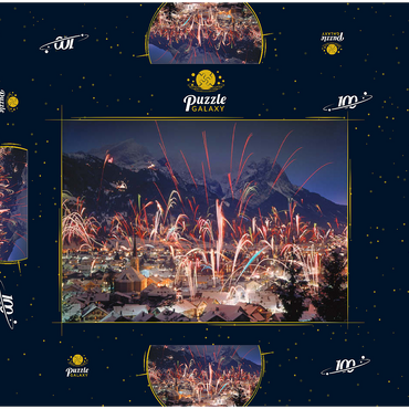 Darstellung des Puzzle Motivs Feuerwerk über Garmisch-Partenkirchen, Oberbayern, Bayern, Deutschland 100 Puzzle Schachtel 3D Modell