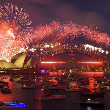 Darstellung des Puzzle Motivs Neujahrs-Feuerwerk mit Opera House und Harbour Bridge, Sydney, New South Wales, Australien 100 Puzzle 3D Modell