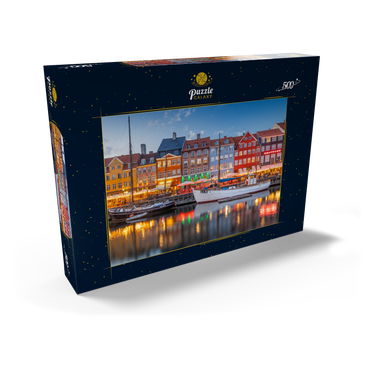 Darstellung des Puzzle Motivs Abend am Stichkanal Nyhavn im Stadtteil Frederiksstaden 500 Puzzle Schachtel Ansicht2