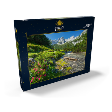 Darstellung des Puzzle Motivs Gaisbach unterhalb des Seebensee mit dem vorderen Drachenkopf (2302m) 200 Puzzle Schachtel Ansicht2