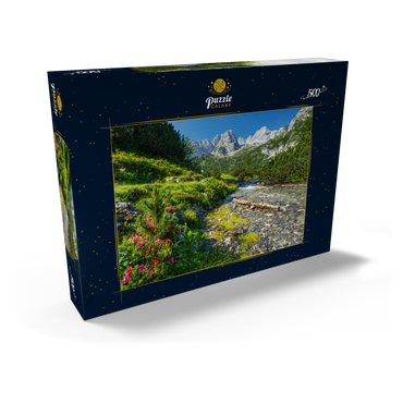 Darstellung des Puzzle Motivs Gaisbach unterhalb des Seebensee mit dem vorderen Drachenkopf (2302m) 500 Puzzle Schachtel Ansicht2