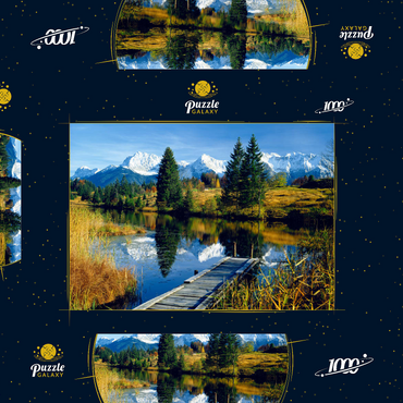 Darstellung des Puzzle Motivs Geroldsee gegen Karwendelgebirge bei Mittenwald, Oberbayern 1000 Puzzle Schachtel 3D Modell