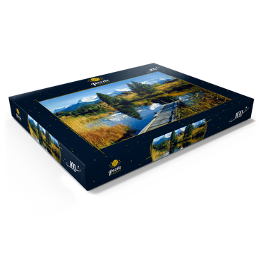 Darstellung des Puzzle Motivs Geroldsee gegen Karwendelgebirge bei Mittenwald, Oberbayern 100 Puzzle Schachtel Ansicht1