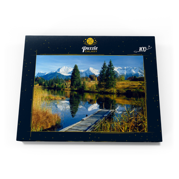 Darstellung des Puzzle Motivs Geroldsee gegen Karwendelgebirge bei Mittenwald, Oberbayern 100 Puzzle Schachtel Ansicht3
