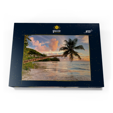 Darstellung des Puzzle Motivs Palme am Strand von Baie Lazare, Westküste, Insel Mahe, Seychellen 1000 Puzzle Schachtel Ansicht3