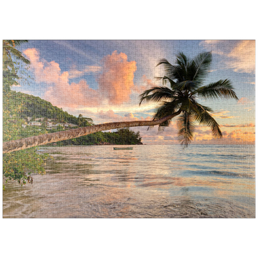 Darstellung des Puzzle Motivs puzzleplate Palme am Strand von Baie Lazare, Westküste, Insel Mahe, Seychellen 1000 Puzzle